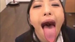 Japanese office worker eats food with cum on it